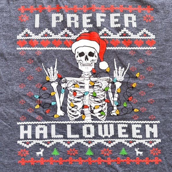 I Prefer Halloween T-Shirt Skeleton Santa‎ Christmas Tee Womens XL Heather Blue - Picture 1 of 8
